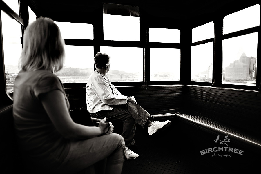 people riding the duquesne incline up on pittsburgh's mount washington