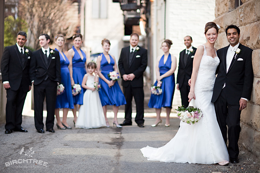 bridal party shot in alley