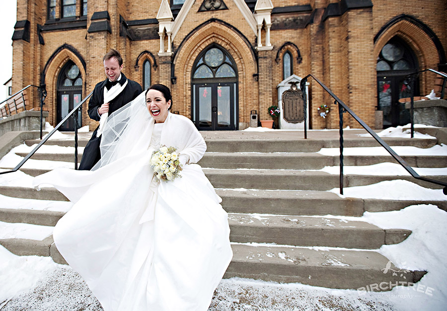 It was so cold on their January wedding day that everyone kept their coats 
